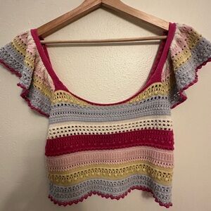 Sincerely Jules Colorful Striped Crochet Crop Top size M